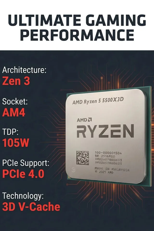 新品未使用☆AMD Ryzen 5 5500X3D Socket AM4 6コア AMD Ryzen 5 5500X3D 6コア/12スレッドプロセッサー：96MB L3 3D V