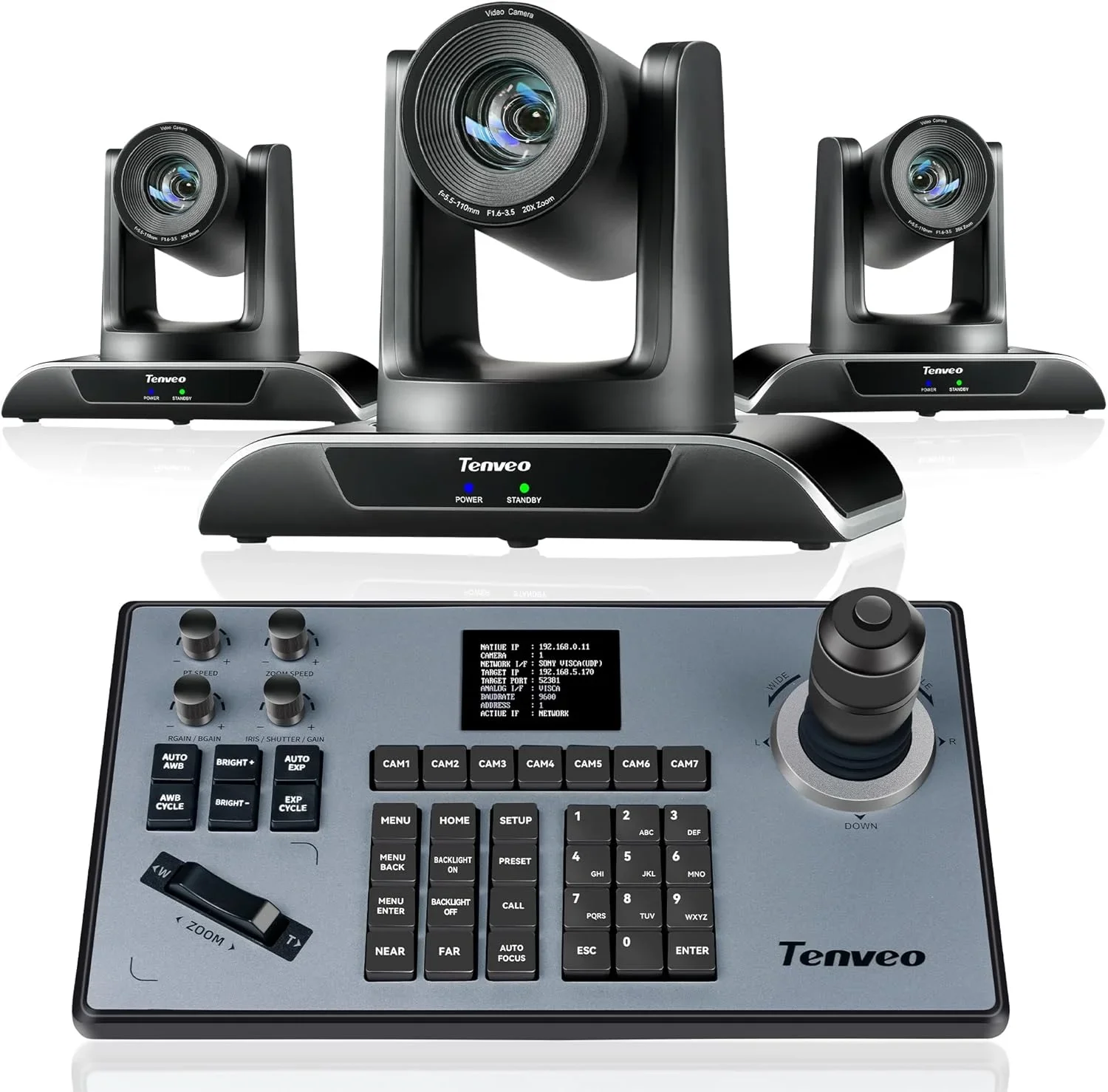 2024 Hot SalesTENVEO Conference System VHD20H(3PCS)+KB200 20x Zoom 1080P 60FPS PTZ Camera Controller Joystick Keyboard