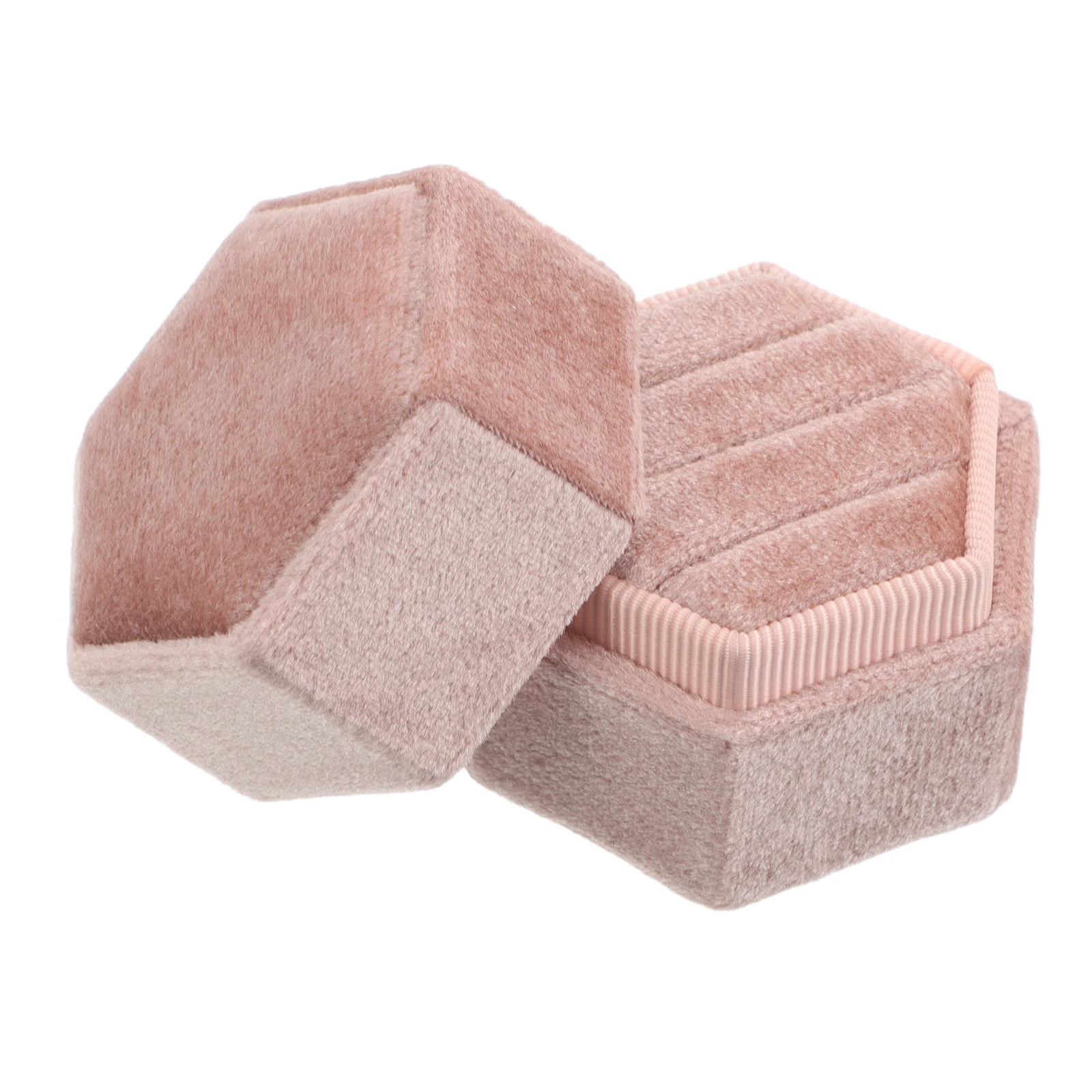 

Ring Box Wedding Proposal 3 Slots Unique Holder Jewelry Storage Hexagonal Shape Elegant Design Small Boxes Orange Color