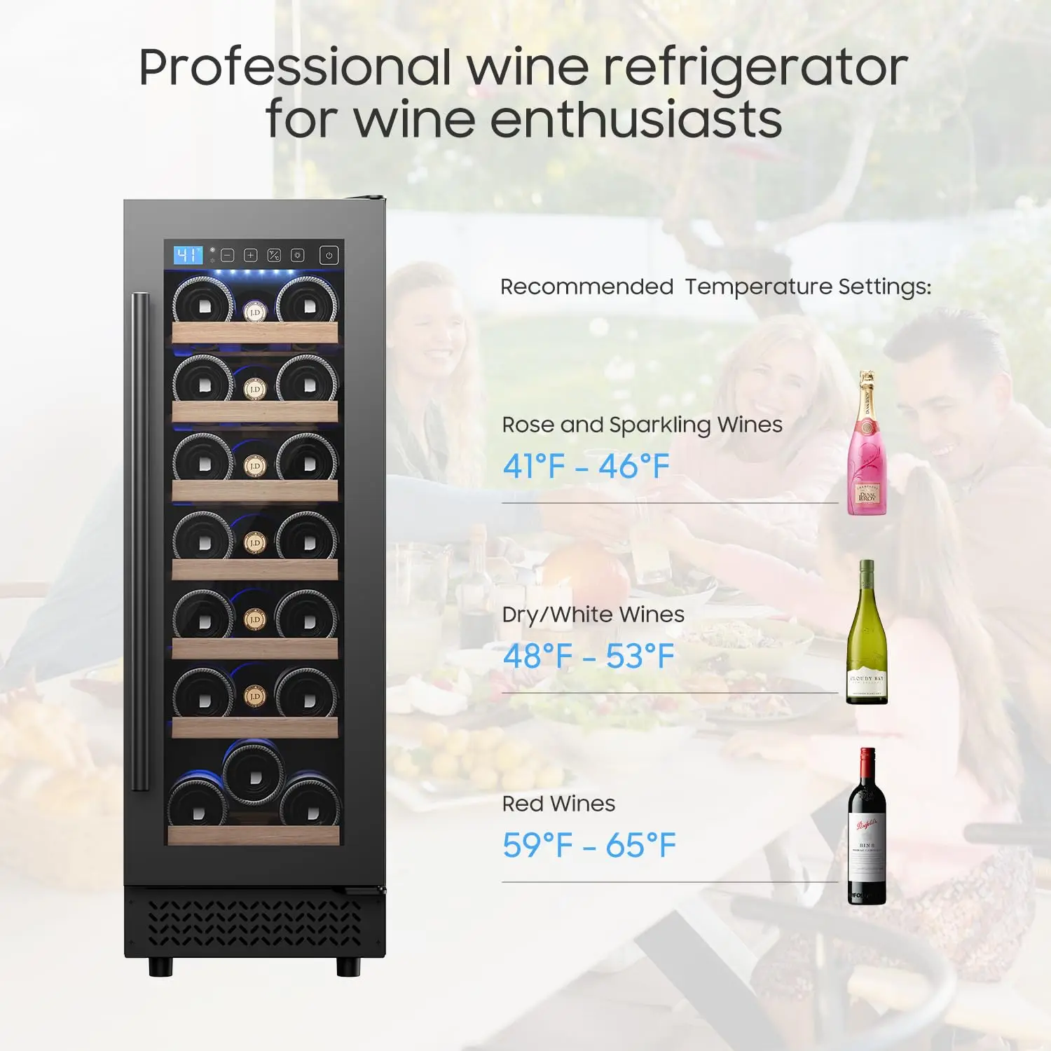12 Inch Wine Cooler 21 Bottles Glass Door Built-in & Freestanding Compressor Quick Cooling Low Noise Kitchen Bar, Customized