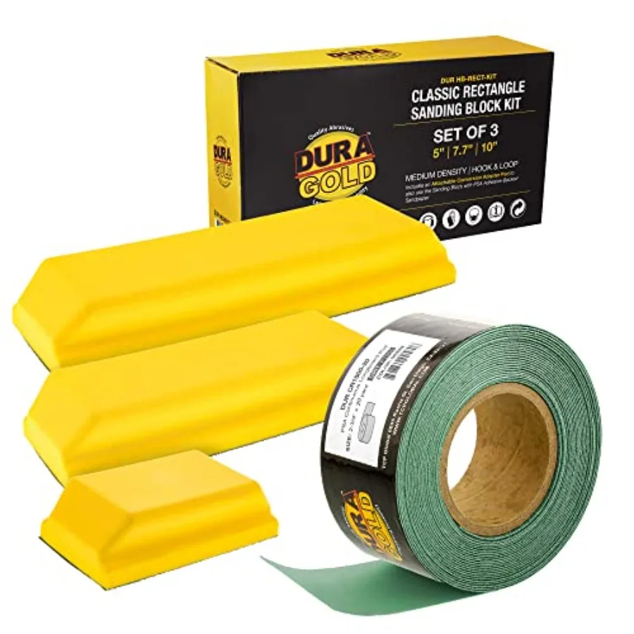 

Pro Series Rectangle Hand Sanding Block Kit with 3 Blocks 5" 7-3/4" and 10" Set Hook and Loop Backing and PSA Adapter Pad and 1