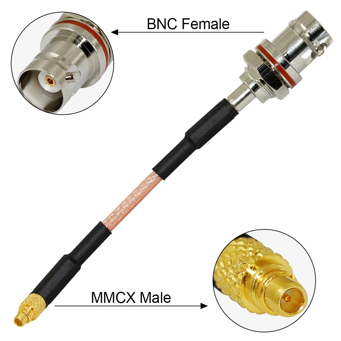 New BNC Female Jack Nut Small Panel to MMCX Male Plug Straight Connector RG316 Coaxial Cable 15CM 6