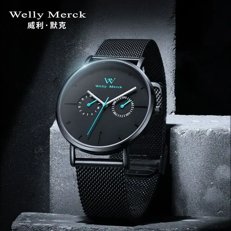 

Подлинные мужские кварцевые часы Welly Merck, тонкие модные простые студенческие часы