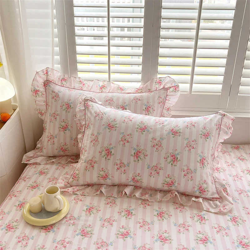 Bonenjoy 2pcs Pillow Case 100% Cotton Pillow Cover 48x74cm Cushion Cover for Bed Floral Style Pillowslip Ruffles Pillowcase 베개커버