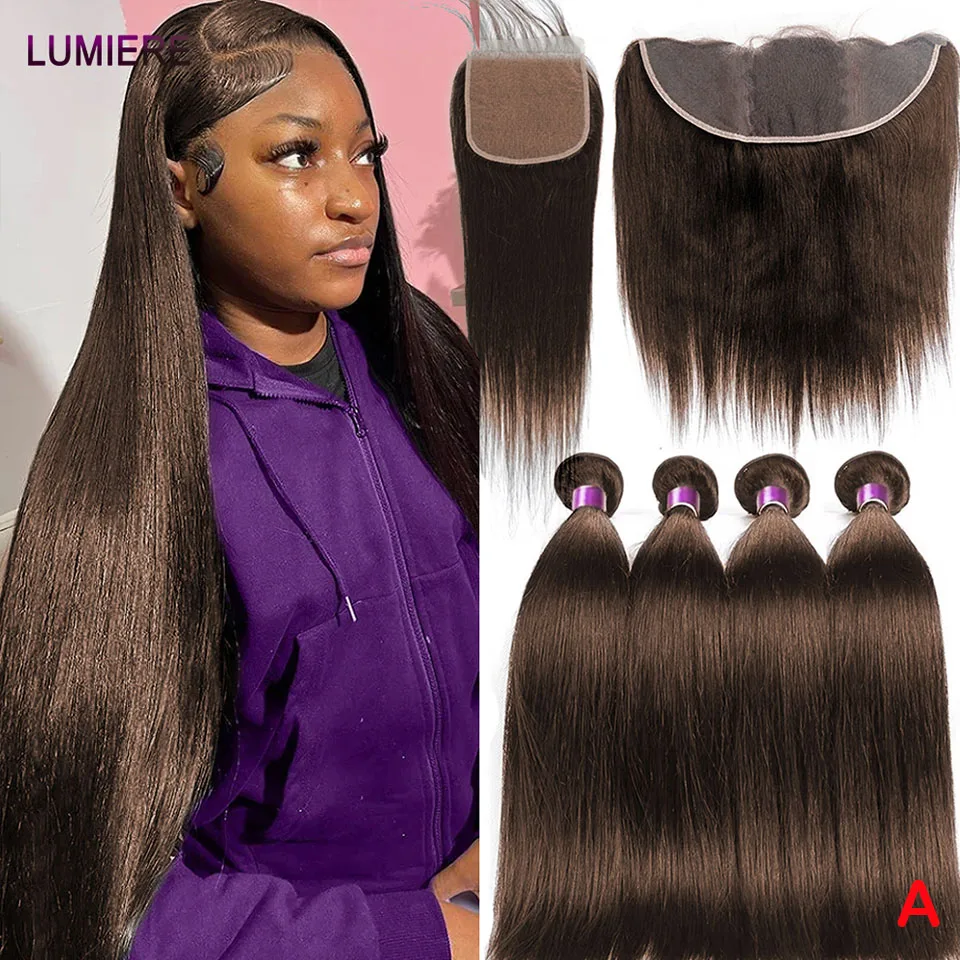 

Шоколадно-коричневые прямые пучки с застежкой спереди HD прозрачные девственные человеческие волосы 3/4 пучки для женщин наращивание волос