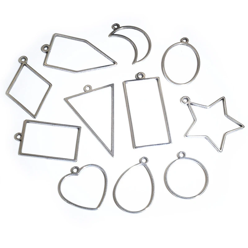 10 sztuk owalne okrągłe serce księżyc geometryczny kształt ramki ze stali nierdzewnej pierścienie do DIY Neckalce wisiorek Charms biżuteria zadatki — zdjęcie 4