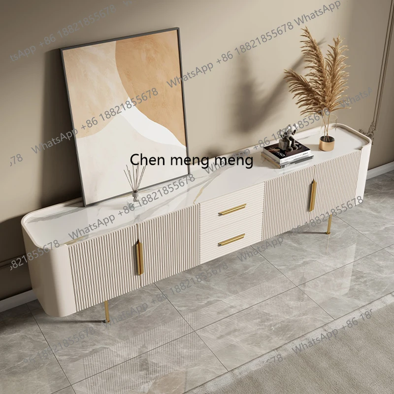 

Light luxury rock slab TV cabinet coffee table combination post-modern simple living room stainless steel storage floor cabinet