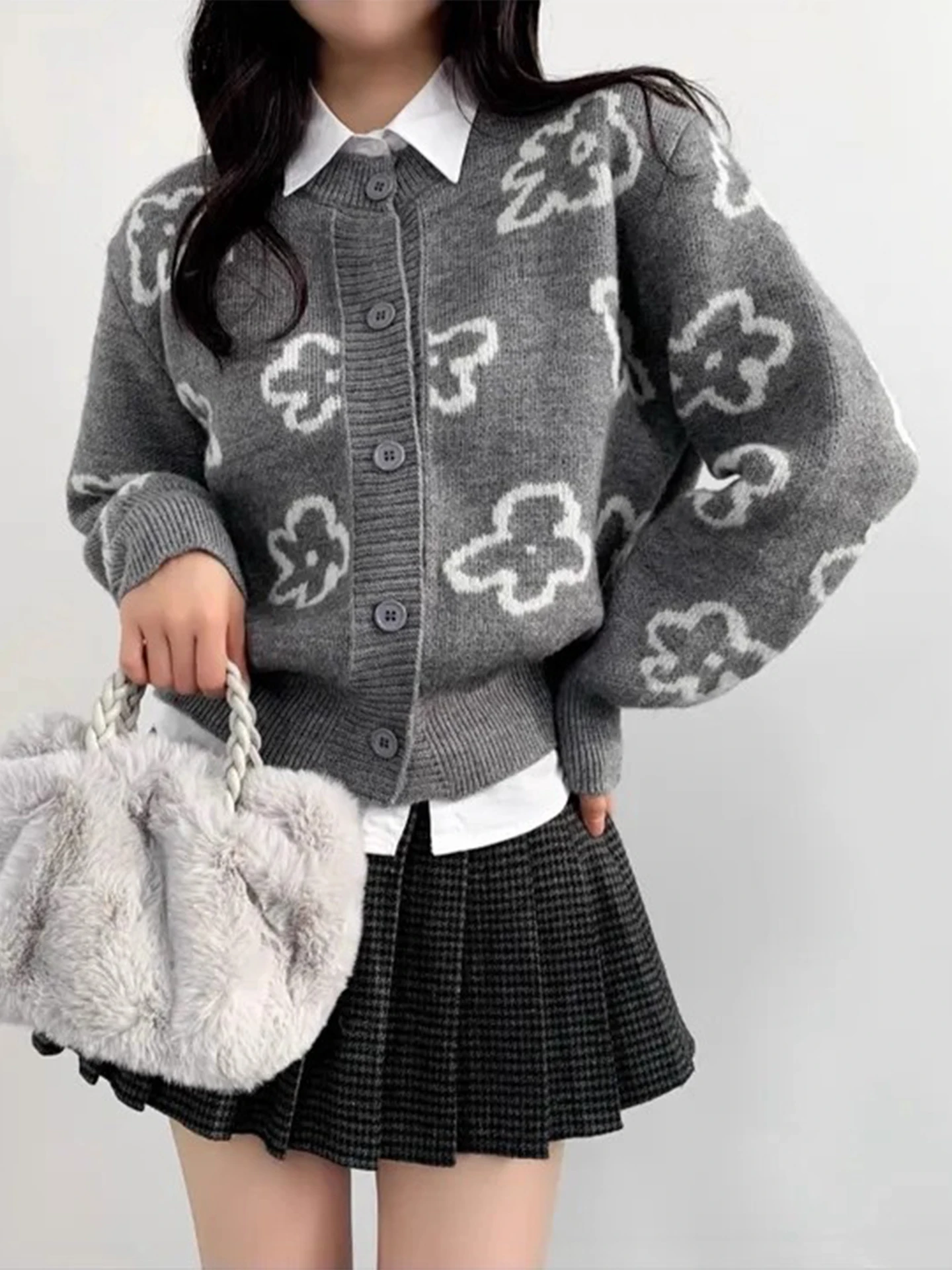 

Sweet Color Blo вязаный свитер пальто женский свободный мягкий весенне-осенний новый открытый кардиган с цветочным принтом