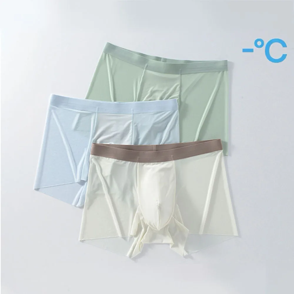 Summer Ultra-thin Briefs Men Boxers Shorts Solid Color Underwear Ice Silk Panties Simple Underpants Seamless Cool Male Underwear