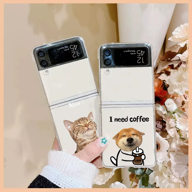 Capas de Telefone Transparentes com Música de Animais Engraçados para Samsung Galaxy Z Flip 5 ZFlip 6, Capa à Prova de Choque para Samsung ZFlip 4 3 7
