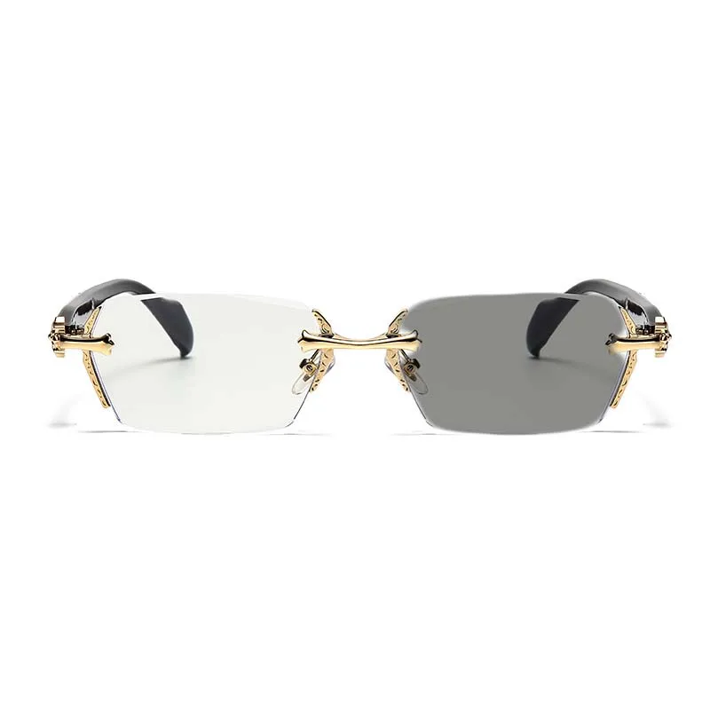 Lunettes de myopie photochromiques sans cadre haut de gamme, argent, or, bleu, blocage de la lumière, lunettes de soleil Anti-UV, dioptries-4.0