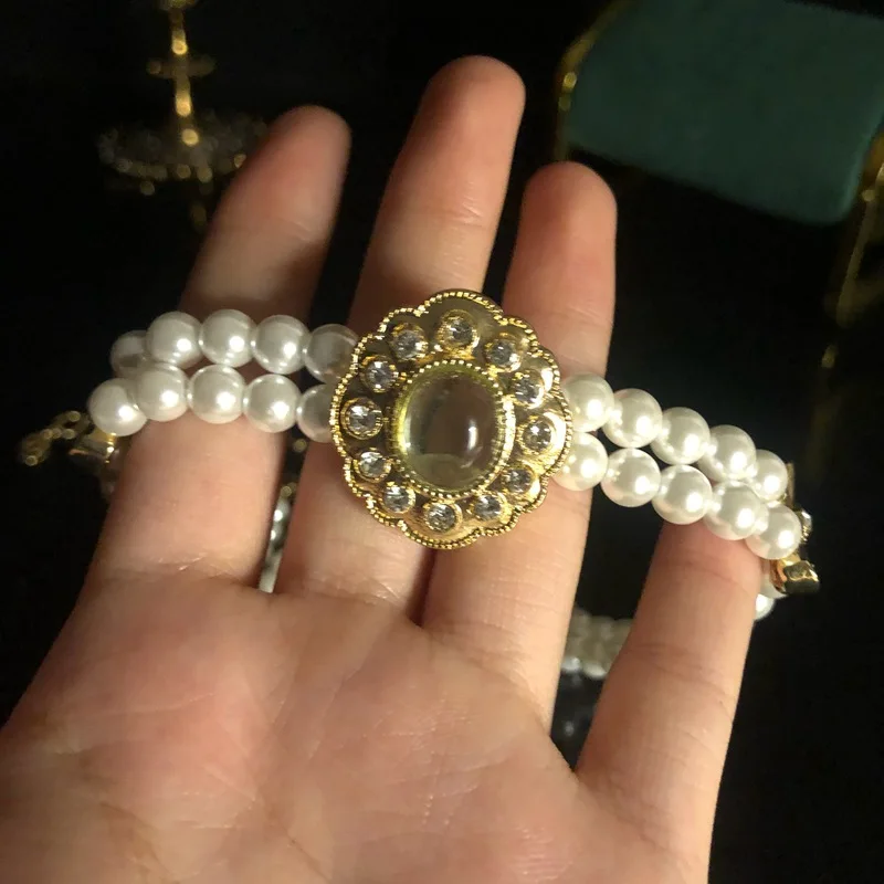 Necklace bracelet stud earring double-layered pearl inlaid gemstones diamonds temperament versatile accessories for women