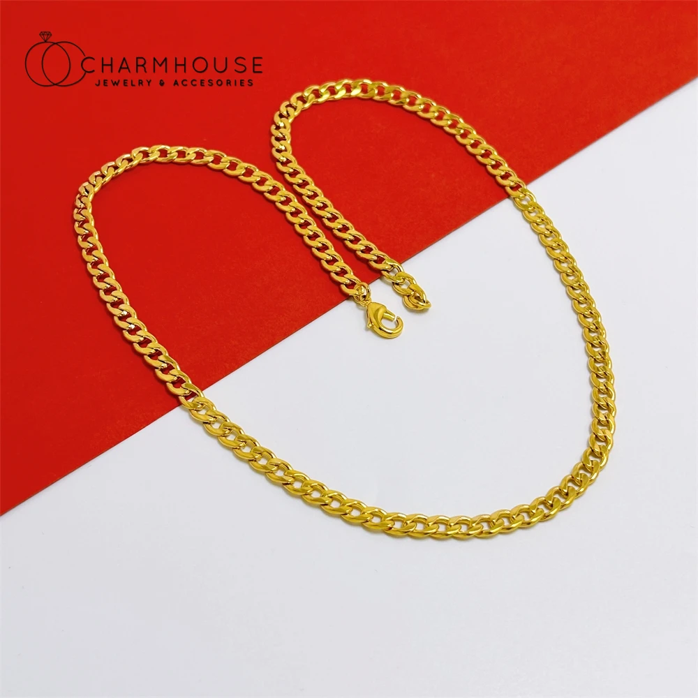 Yellow Gold Plated 8mm Link Chain Necklaces for Men Collar 24inch Trendy Jewelry Accessories Wholesale Gifts