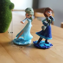 2pcs/set 9cm Disney Anime Frozen Kawaii Elsa Queen Anna Princess Figures Cake Decorations Cartoon PVC Handmade Model Toys Gifts