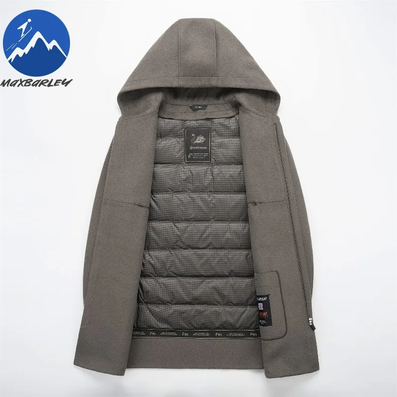 Maxbarley الفاخرة الرجال أسفل سترة رشاقته 90% الأبيض بطة أسفل مكتب المعاطف الدافئة الأعمال عادية مقاومة البرد الشتاء معطف الصوف