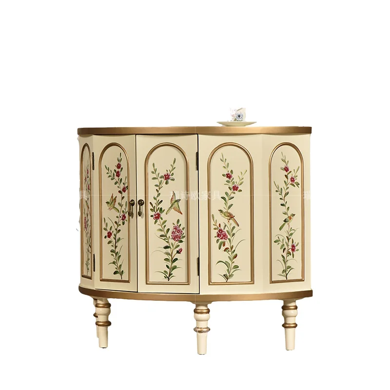 French retro entrance cabinet light luxury living room solid wood home integrated decorative locker