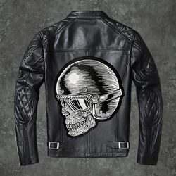 Casco teschio e scheletro ricamo Pacth panno moto cavaliere gilet in pelle abbigliamento personalizzato distintivo cucito a mano