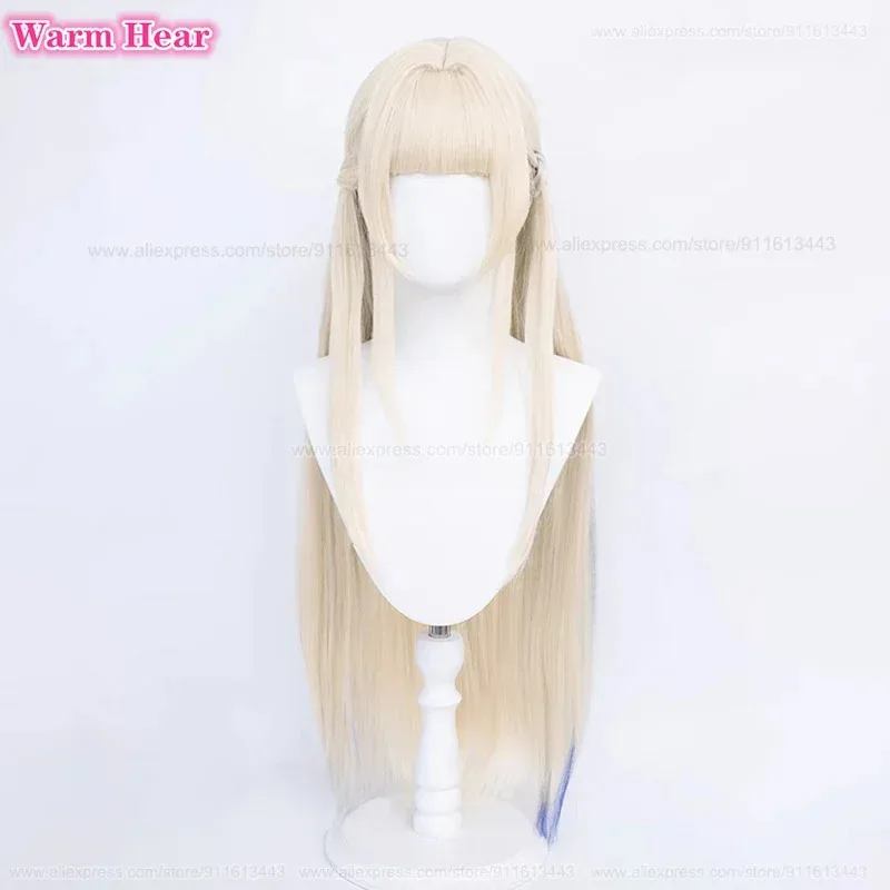 Новый! Длинные синтетические асума Токи, 90 см, косплей, аниме, молочно-золотые блики, синие прямые волосы, термостойкие парики для вечеринок + шапочка для парика
