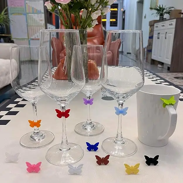 مجموعة سحر الوقايات والوقايات المصنوعة من زجاج النبيذ السيليكون، علامات المشروبات لتزيين حفلات تذوق النبيذ، وحفلات الزفاف، ومتعة الصيف #4