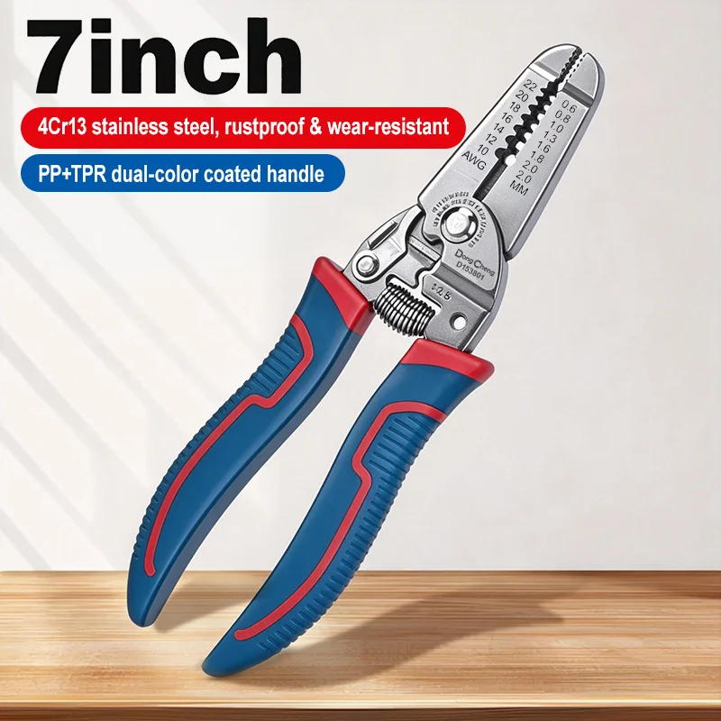 7 Inch Wire Stripper Pliers Spring Auto Open PP TPR Grip Heavy Duty 4Cr13 Steel Multifunction Electrical Auto Repair Hand Tool