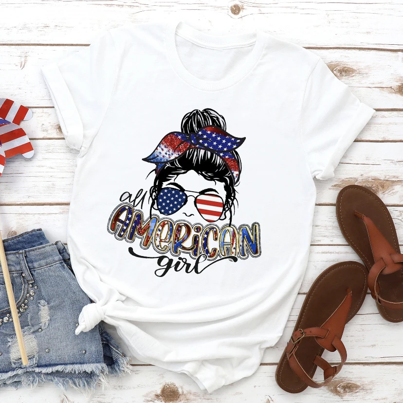 American Flag Graphic Print Fashion Women Tshirt 4th Of July Shirt Unisex July 4th Summer Casual Short Sleeve Top Holiday Tee