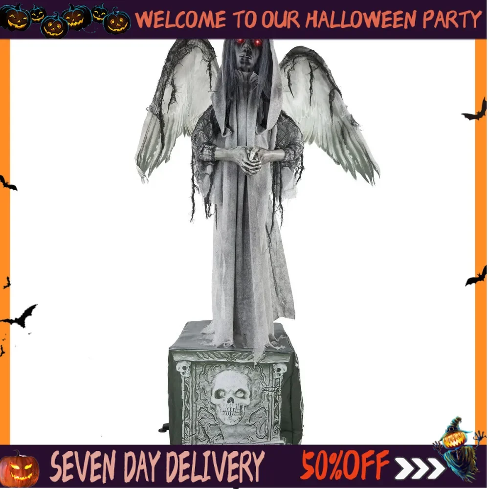 Lifesize Animatronic Scary Haunted Angel Statue with Touch Activated Lights and Sound Battery-Operated Indoor or Covered Outdoor