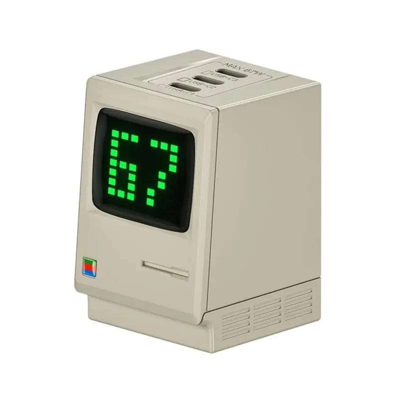 Fast Charging 67W Retro Gan With Digital Rain Display 3X USB-C Port Power Adapter For Tablets Smartphones US Plug