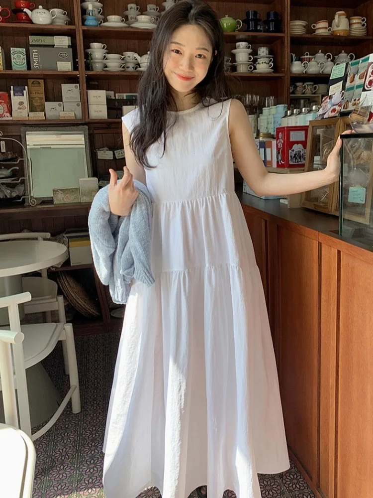 Simple Women Casual Dresses Sleeveless High Street Summer Schoolgirls Tender Versatile Daily Korean Style Basic Classical Thin