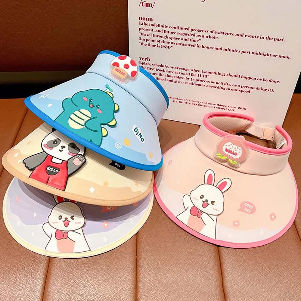 Cartoon Rabbit Bunny Children Sun Hat Panda Dinosaur Will Emit Light Kids Sunscreen Empty Top Cap Big Brim Sun Hats Large Brim