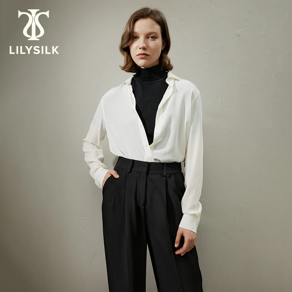 

LILYSILK Basic Silk Shirt for Women 2023 Autumn New 18 Momme Crepe de Chine Button Front Versatile Outfits Free Shipping