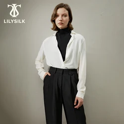 LILYSILK Basic Silk Shirt for Women 2023 Autumn New 18 Momme Crepe de Chine Button Front Versatile Outfits Free Shipping