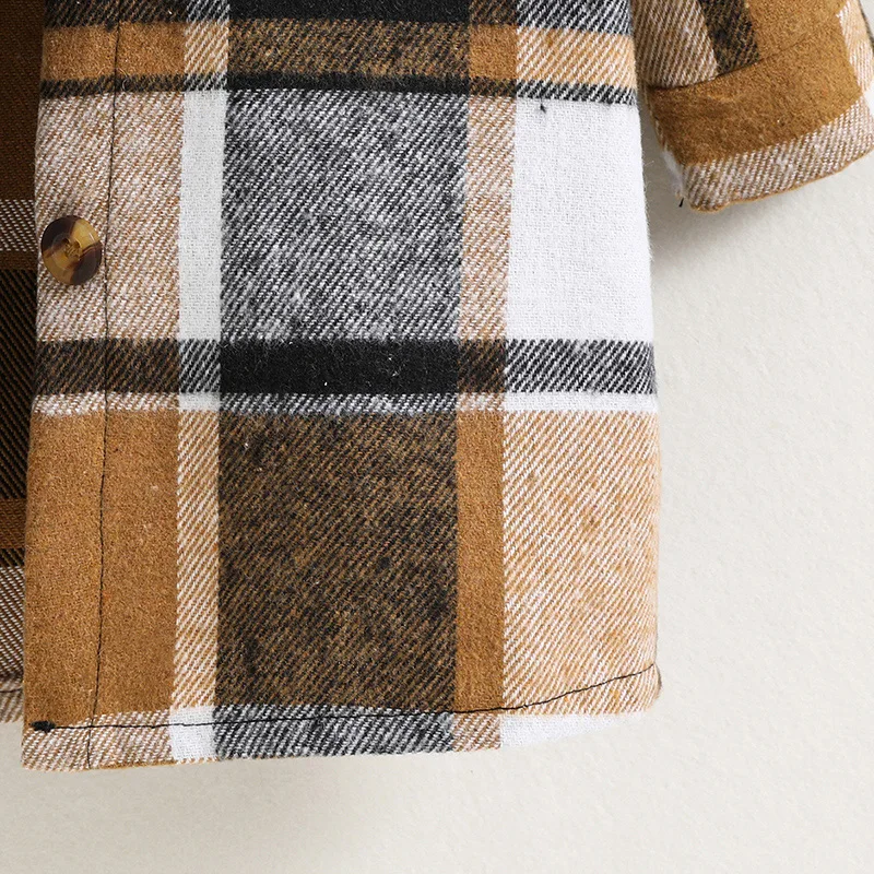 معطف للفتيات للربيع والخريف بعمر 4-7 سنوات وطية صدر السترة منقوشة وأكمام طويلة وجيب معطف طويل أساسي بسيط للشارع كل يوم. #6