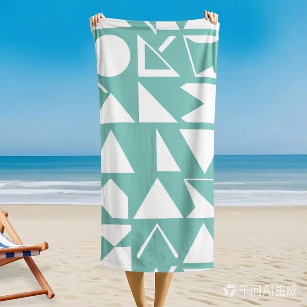 Dark Green White Abstract Geometric Line Print Beach Towel Portable Towel Beach Pool Camping Bath Summer Travel
