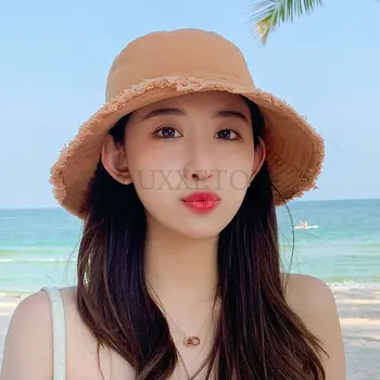 코튼 프린지 어부 모자, 부드러운 알루미늄 와이어 모양 물 세척 버킷 모자, 여성용 사계절 솔리드 나들이 분지 모자
