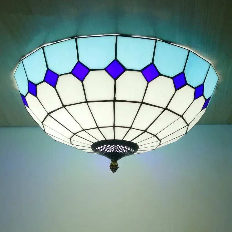 DORIAN Tiffany Ceiling Light Mediterranean Sea Bedroom Study Modern Creative Bar Counter Corridor Colored Glass Ceiling Light