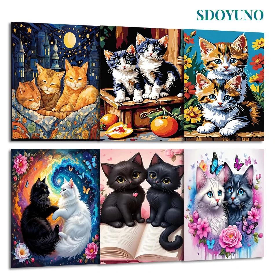 

SDOYUNO Painting By Numbers For Adults Beginner Kits Animals Couple Cat Diy Hobby Drawing On Canvas Markers By Numbers For Decor