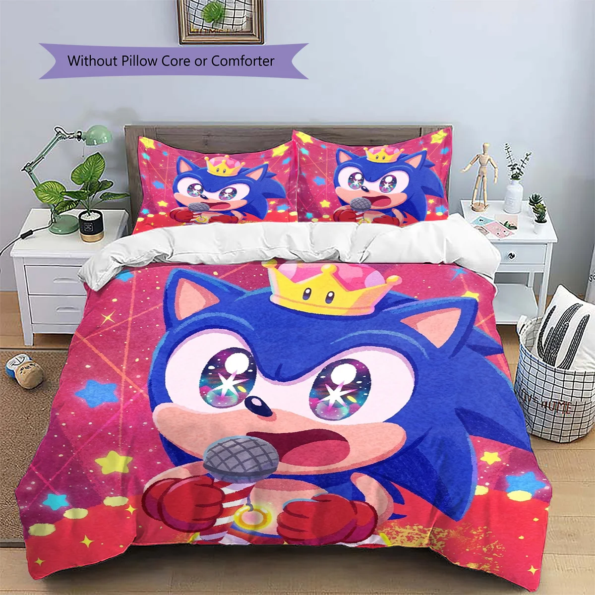 Hedgehog Sonic Patterned Pillowcase & Duvet Cover Set Anime Leisure Bedding Bedroom Home Ornament Fan Gift.-TING - view 3
