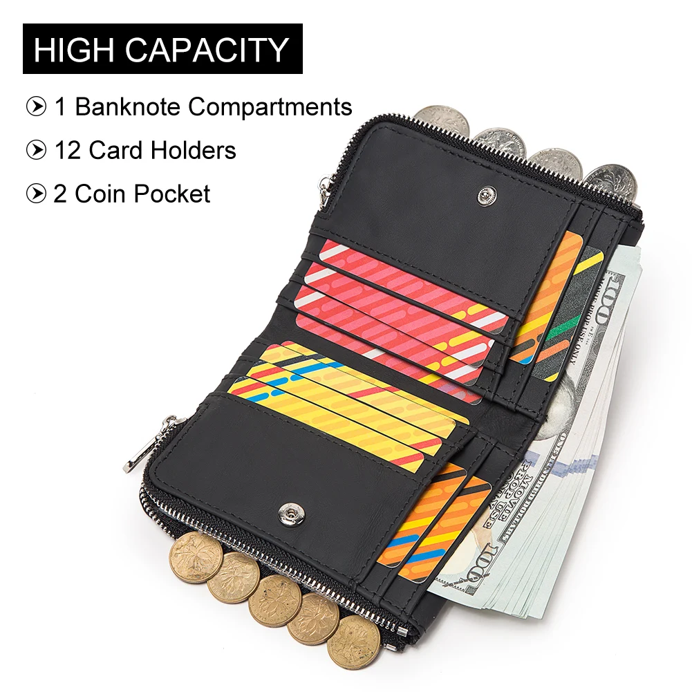 KAVIS 여성용 정품 가죽 지갑 RFID 차단 짧은 동전 지갑 및 카드 소지자 패션 남성용 돈 가방 Portomonee