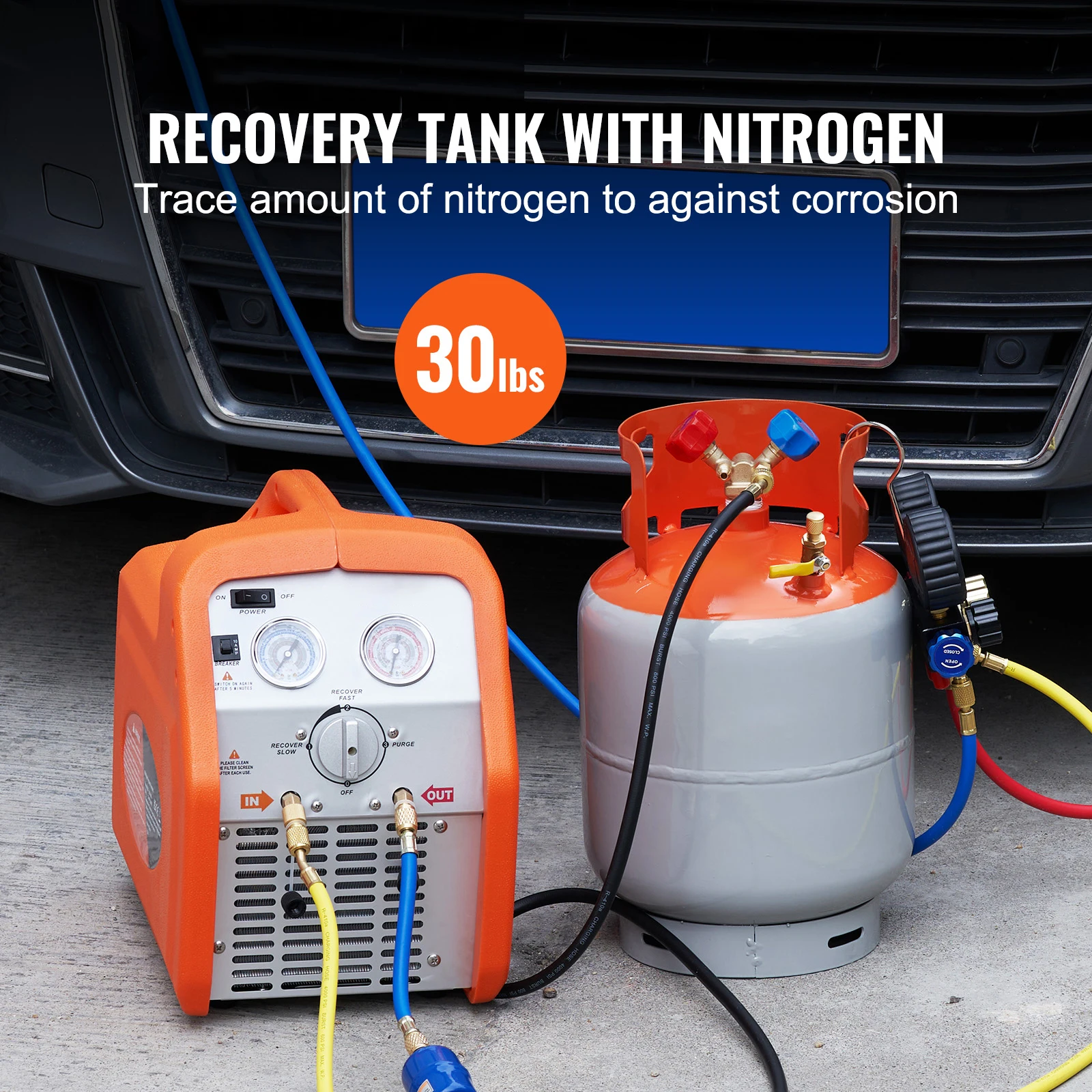 VEVOR Refrigerant Recovery Tank 30 LBS 400 psi Portable Cylinder Tank with Y-Valve for Liquid/Vapor High-sealing Recovery Can