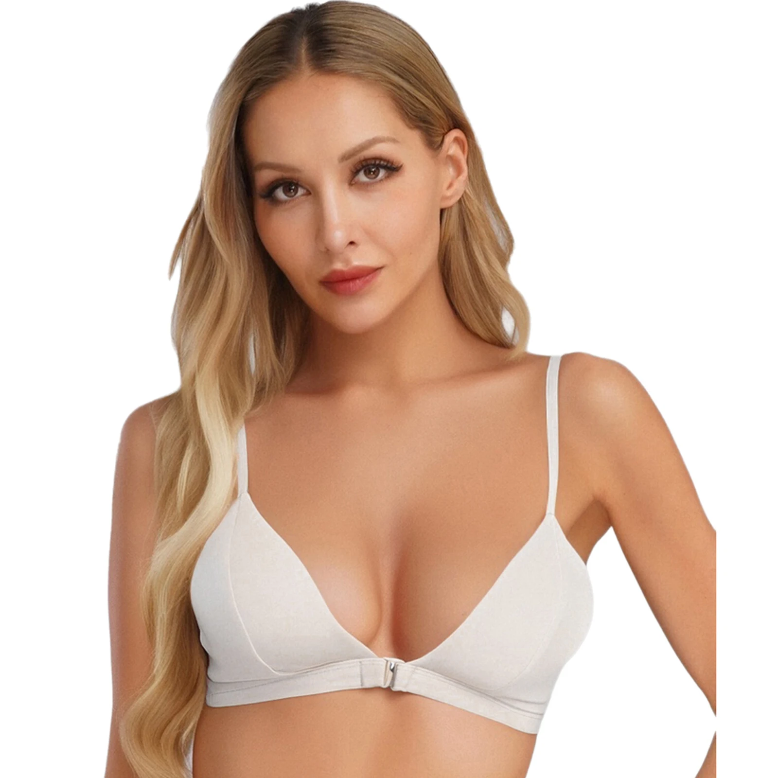 

Women Comfortable Triangle Bra Tops Underwear Mini Straps Front Closure Wireless Soft Cup Bra for Daily Everyday Brassier