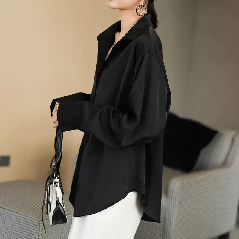

Long Sleeve Shirts Womens Satin Striped Slim Fit Casual Feminine Romantic Comfortable Minimalist Daily Vacation Office Look