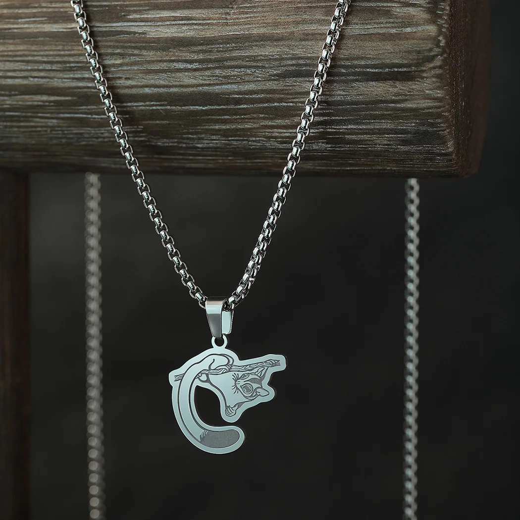 Stainless Steel Playful Sugar Glider Hanging Cartoon Necklace Women Men Lovely Jewelry Cute Animal Silver Necklaces