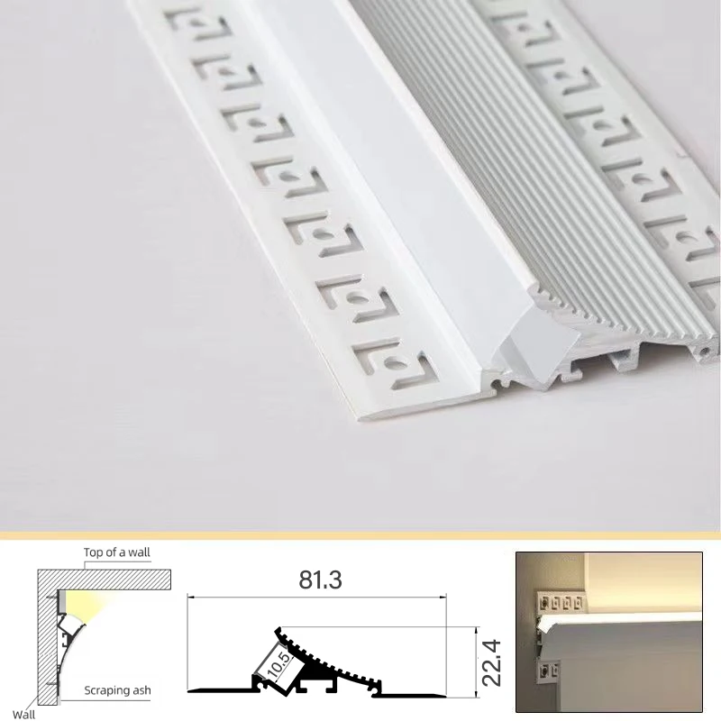 Imagem -03 - Parede Lavar Gesso em Led Perfil de Alumínio Montado Cintura Linha Canal Decoração Interior Bar Lâmpada Faixa 81*22 mm