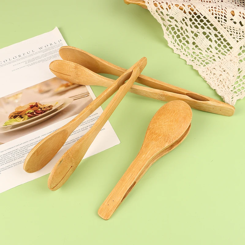 Pinzas de bambú para comida, barbacoa, ensalada, tostada, pastel, pastelería, Clip para té, pinzas de cocina de bambú útiles, Clip para pan y pastel, herramientas de cocina para el hogar