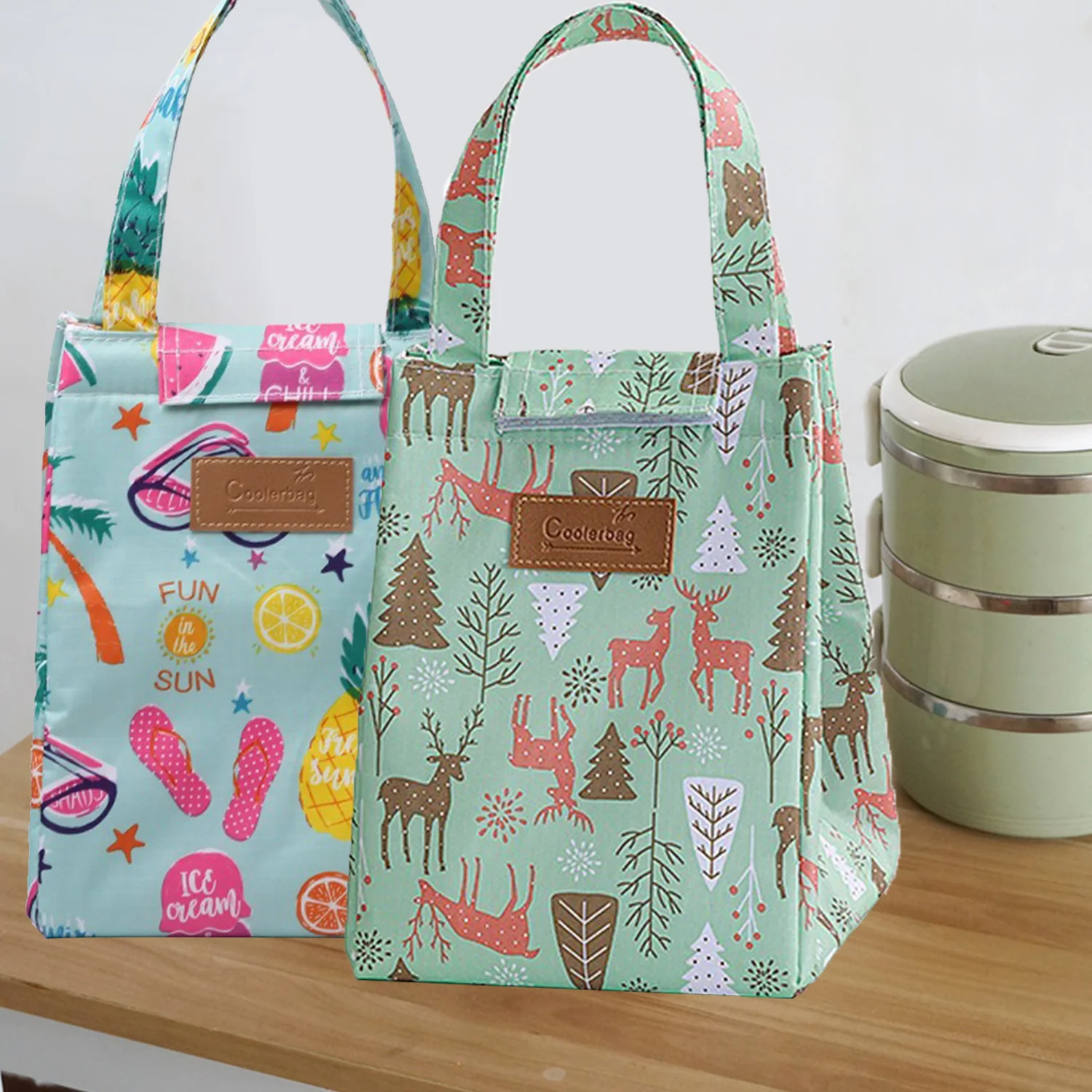 Portable Floral Print Lunch Bag Insulated Large Capacity Bento Bag Thermal Cooler Handbag For School Work Travel Picnic