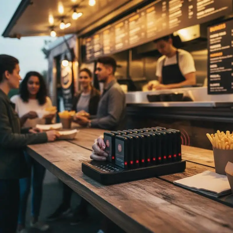 

Wireless Paging System 400m Range For Food Truck Church Nursery, Vibration Flashing Alerts 20 Buzzers Queuing Signal Equipment