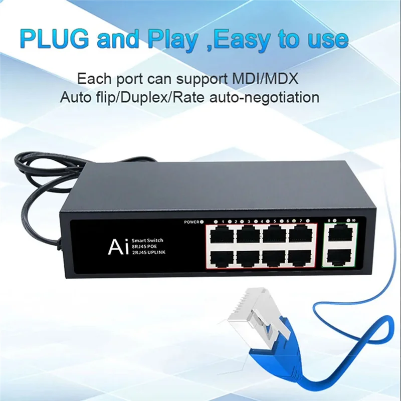 A45U POE Switch 100Mbps Ethernet Switch POE Splitter IEEE 802.3Af/At untuk Kamera IP Nirkabel AP Wifi Router US Plug