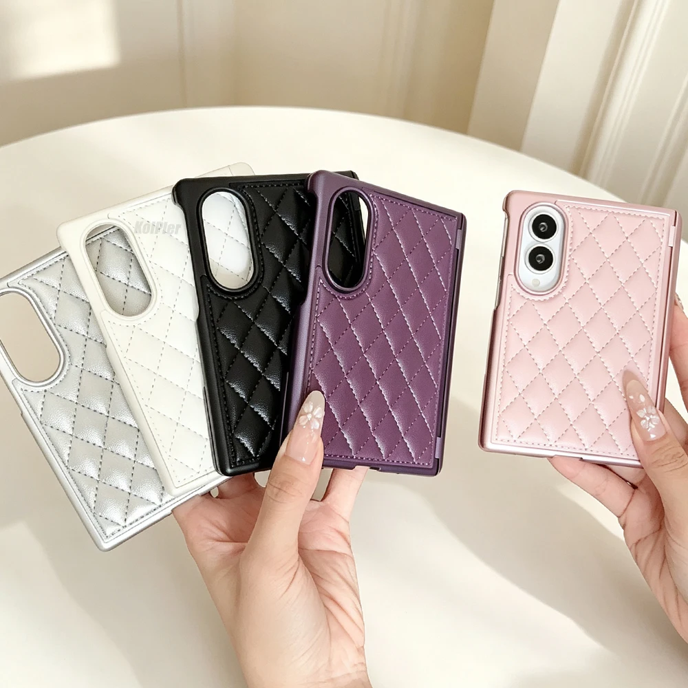 Quilted Leather Phone Case For Samsung Galaxy Fold 8 Fold8 Fold Full Camera Lens & Hinge Protection Shockproof Cover