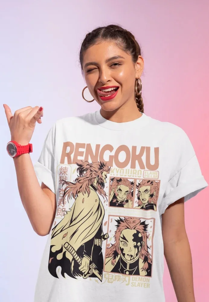 Kyojuro-Camiseta Rengoku para mujer, camisa de Manga de Anime Vintage, Demon Slayer, ropa de todas las tallas, Top Y2k