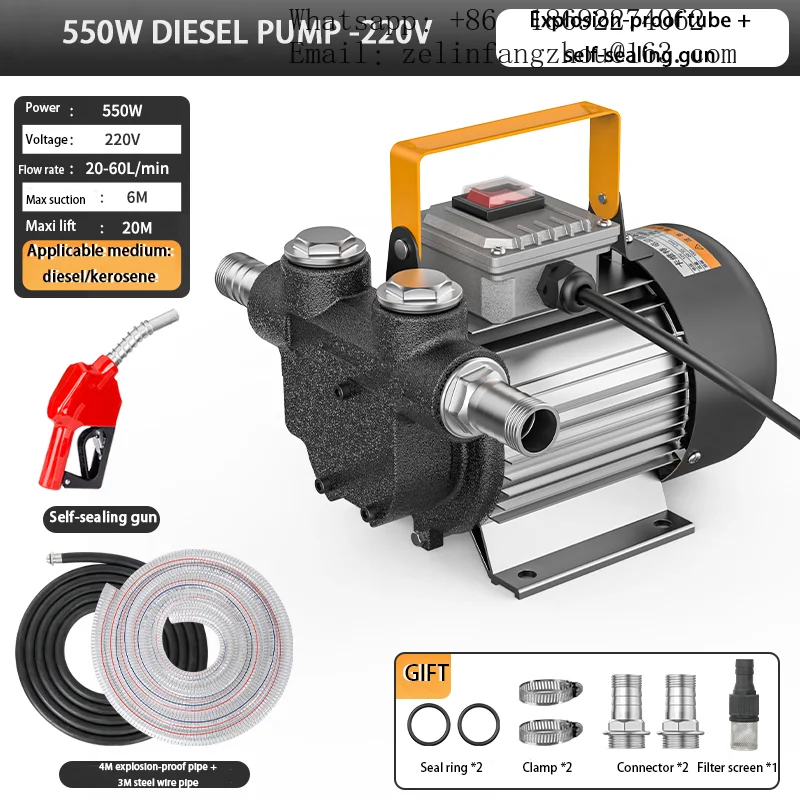 CAVITT 550W 110V 220V AC Electric Diesel Fuel Transfer Pump Self Sealing Nozzle Explosion Proof Hose Refueling System